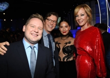 BEVERLY HILLS, CALIFORNIA - MARCH 28: (L-R) Scott Icenogle, Sean Hayes, Olivia Munn, and Allison Janney attend the 30th Annual GLAAD Media Awards Los Angeles at The Beverly Hilton Hotel on March 28, 2019 in Beverly Hills, California. (Photo by Kevin Mazur/Getty Images for GLAAD)