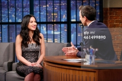 LATE NIGHT WITH SETH MEYERS -- Episode 0149 -- Pictured: (l-r) Actress Olivia Munn during an interview with host Seth Meyers on January 13, 2015 -- (Photo by: Lloyd Bishop/NBC/NBCU Photo Bank)