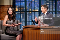 LATE NIGHT WITH SETH MEYERS -- Episode 0149 -- Pictured: (l-r) Actress Olivia Munn during an interview with host Seth Meyers on January 13, 2015 -- (Photo by: Lloyd Bishop/NBC/NBCU Photo Bank)