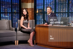 LATE NIGHT WITH SETH MEYERS -- Episode 0149 -- Pictured: (l-r) Actress Olivia Munn during an interview with host Seth Meyers on January 13, 2015 -- (Photo by: Lloyd Bishop/NBC/NBCU Photo Bank)