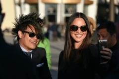 UNIVERSAL CITY, CALIFORNIA - FEBRUARY 19: Olivia Munn takes a selfie with a fan at "Extra" at Universal Studios Hollywood on February 19, 2019 in Universal City, California. (Photo by Noel Vasquez/Getty Images)