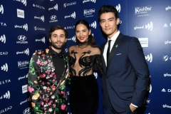 BEVERLY HILLS, CALIFORNIA - MARCH 28: (L-R) Jake Borelli, Olivia Munn, and Alex Landi attend the 30th Annual GLAAD Media Awards Los Angeles at The Beverly Hilton Hotel on March 28, 2019 in Beverly Hills, California. (Photo by Kevin Mazur/Getty Images for GLAAD)