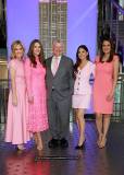 NEW YORK, NEW YORK - OCTOBER 01: (L-R) Mary Alice Haney, Elizabeth Hurley, Global Ambassador, The Est?e Lauder Companies? Breast Cancer Campaign, William P. Lauder, Executive Chairman, The Est?e Lauder Companies Inc., Olivia Munn, and Tha?s Aliabadi light the Empire State Building pink in honor of The Est?e Lauder Companies' Breast Cancer Campaign on October 01, 2025 in New York City. (Photo by Kevin Mazur/Getty Images for The Est?e Lauder Companies)