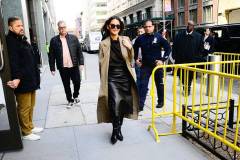 NEW YORK, NEW YORK - APRIL 10:  Olivia Munn is seen outside the "View" on April 10, 2025 in New York City. (Photo by Raymond Hall/GC Images)