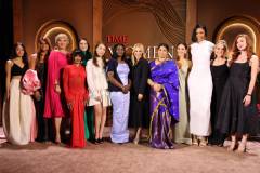 WEST HOLLYWOOD, CALIFORNIA - FEBRUARY 25: (L-R) Anna Sawai, Raquel Willis, Claire Babineaux-Fontenot, Jordan Chiles, Laura Modi, Laufey, Fatou Baldeh, Jessica Sibley, CEO, TIME, Purnima Devi Barman, Olivia Munn, A