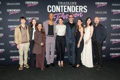 LOS ANGELES, CALIFORNIA - APRIL 04: (L-R) Donovan Colan, Isabel Gravitt, Aimee Carrero, Mark Tallman, Amanda Peet, Jon Hamm, Olivia Munn, Lena Hall and Hoon Lee attend the special screening of Apple TV+