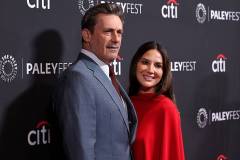 HOLLYWOOD, CALIFORNIA - APRIL 11: Jon Hamm and Olivia Munn attend Apple TV's "Your Friends and Neighbors" during 2026 PaleyFest LA at Dolby Theatre on April 11, 2026 in Hollywood, California.  (Photo by Kevin Winter/Getty Images)