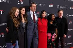 HOLLYWOOD, CALIFORNIA - APRIL 11: (L-R) Ali Woodruff, Amanda Peet, Jon Hamm, Olivia Munn, Rita Cooper Lee and Jonathan Tropper attend Apple TV's "Your Friends and Neighbors" during 2026 PaleyFest LA at Dolby Theatre on April 11, 2026 in Hollywood, California.  (Photo by Kevin Winter/Getty Images)