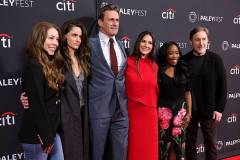 HOLLYWOOD, CALIFORNIA - APRIL 11: (L-R) Ali Woodruff, Amanda Peet, Jon Hamm, Olivia Munn, Rita Cooper Lee and Jonathan Tropper attend Apple TV's "Your Friends and Neighbors" during 2026 PaleyFest LA at Dolby Theatre on April 11, 2026 in Hollywood, California.  (Photo by Kevin Winter/Getty Images)
