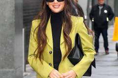 NEW YORK, NEW YORK - MARCH 30: Olivia Munn is seen outside arriving at "ABC Studio" on March 30, 2026 in New York City. (Photo by Raymond Hall/GC Images)