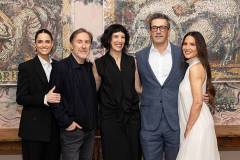 NEW YORK, NEW YORK - JUNE 06: (L-R) Amanda Peet, Jonathan Tropper, Jessica Shaw, Jon Hamm and Olivia Munn attend "Your Friends & Neighbors" Emmy official at The Whitby Hotel on June 06, 2026 in New York City. (Photo by Stephanie Augello/Getty Images)